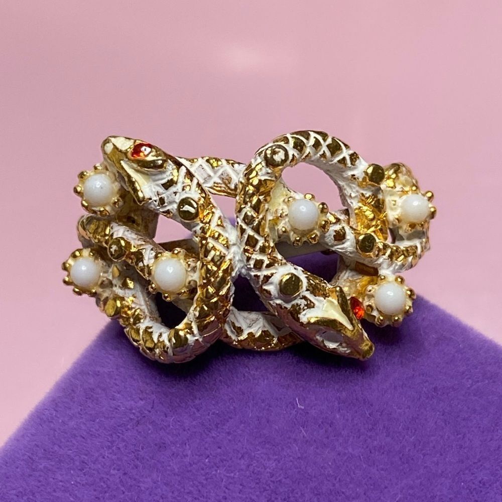 💛 Vintage ART Gold Triple Serpent Ring